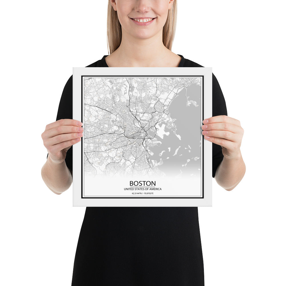 Boston White Framed Map