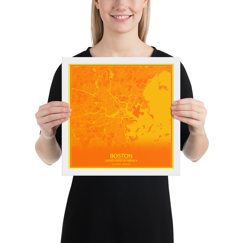 Boston Orange and Yellow Framed Map