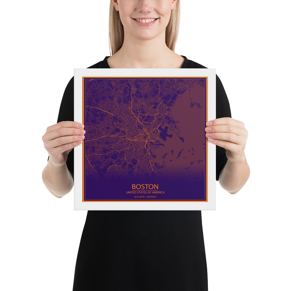 Boston Purple and Orange Framed Map