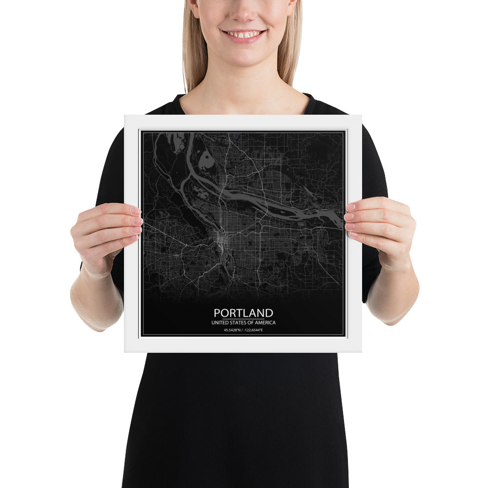 Portland Black Framed Map