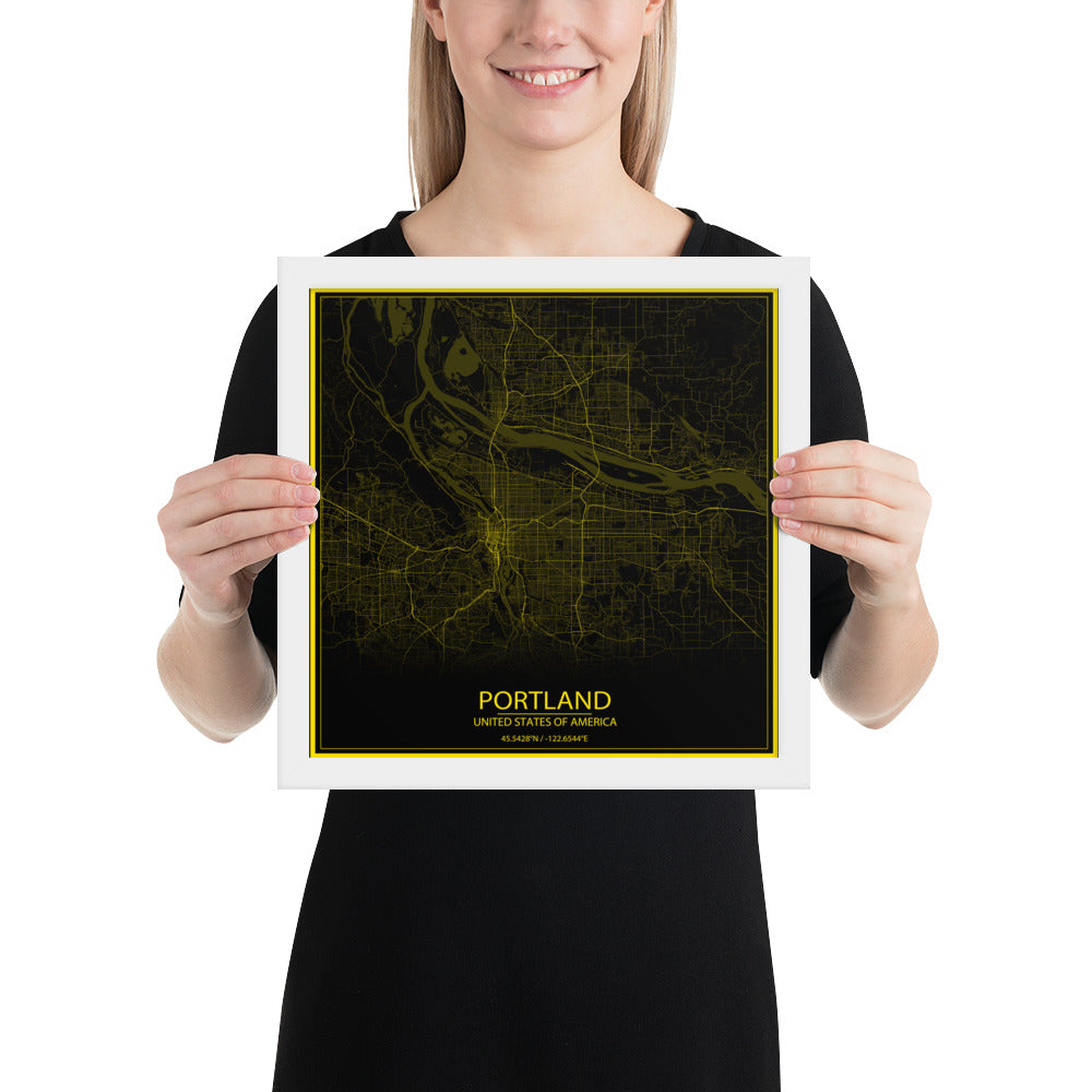 Portland Black and Yellow Framed Map