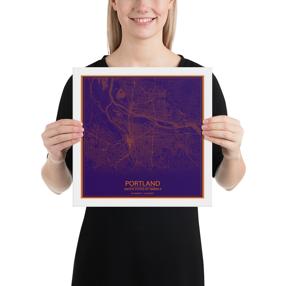 Portland Purple and Orange Framed Map