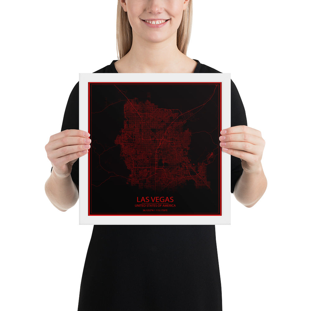 Las Vegas Black and Red Framed Map