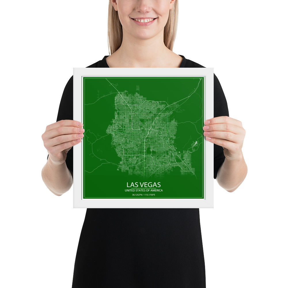 Las Vegas Green and White Framed Map