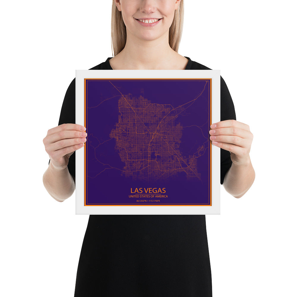 Las Vegas Purple and Orange Framed Map