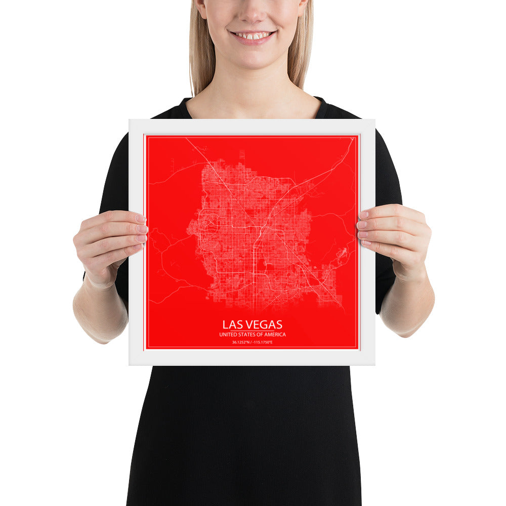 Las Vegas Red and White Framed Map