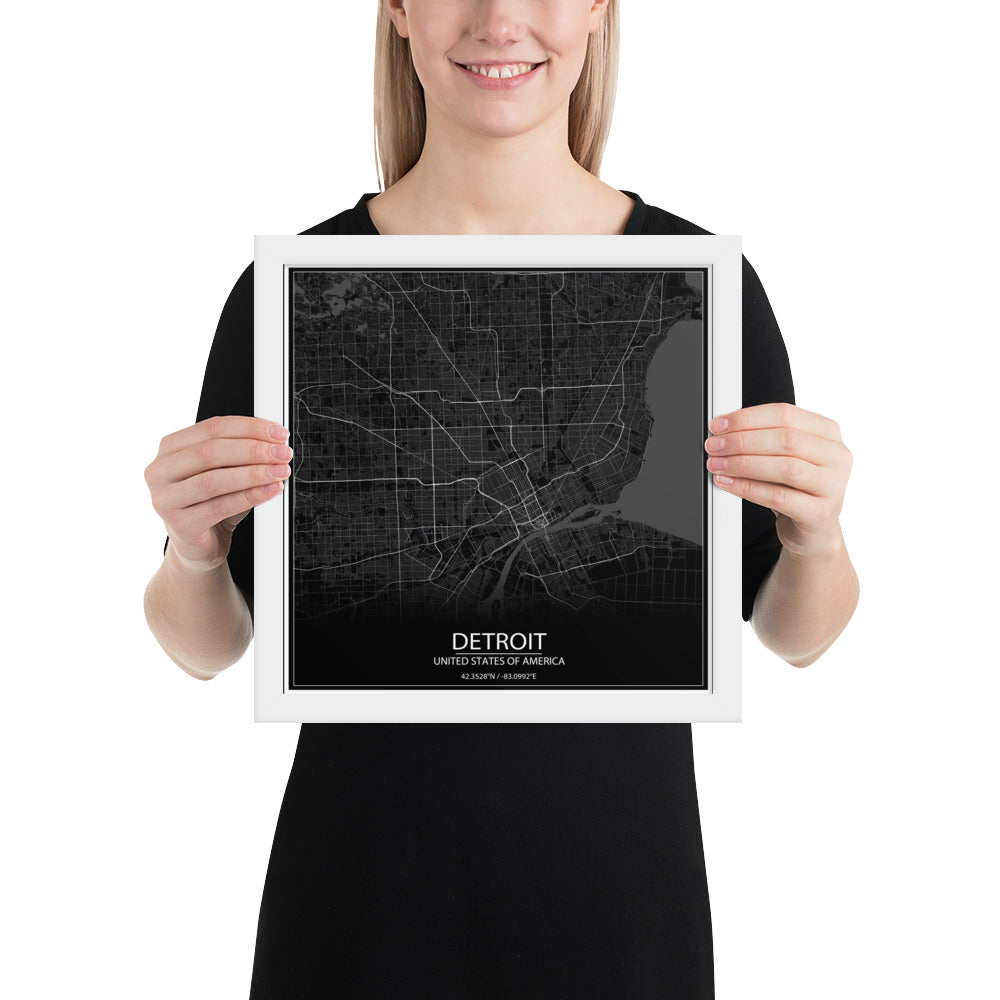 Detroit Black Framed Map