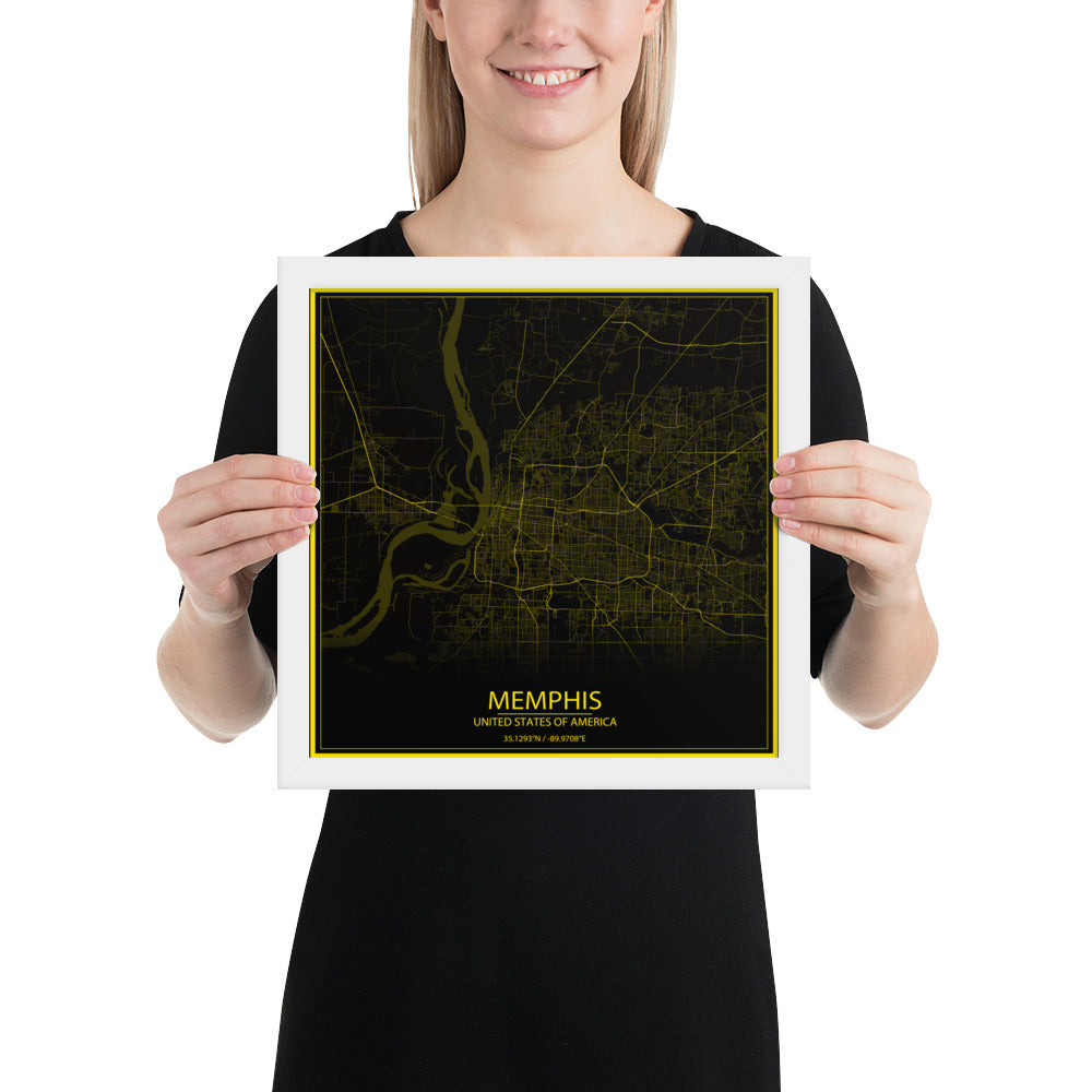 Memphis Black and Yellow Framed Map