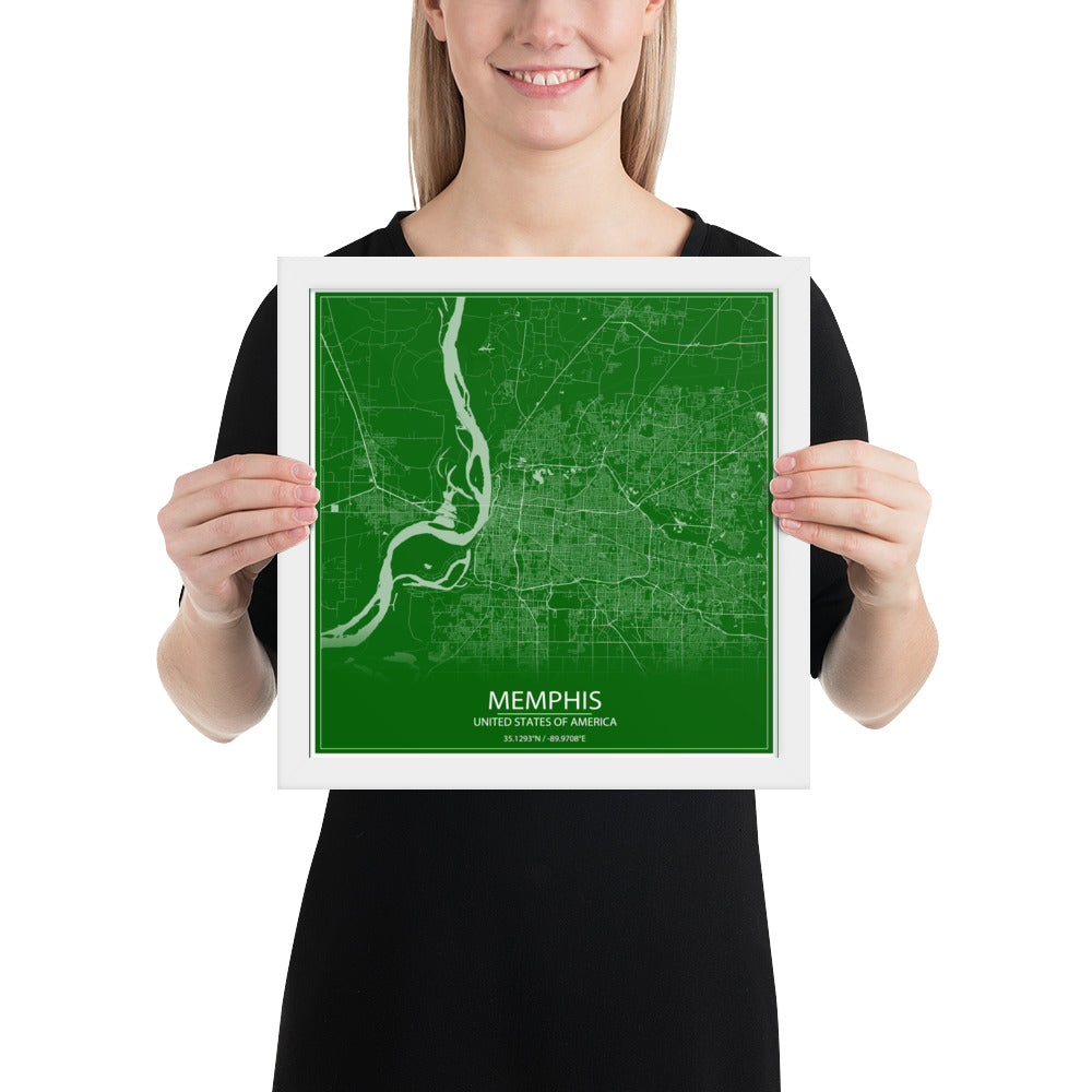 Memphis Green and White Framed Map