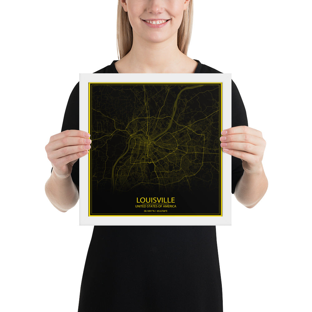 Louisville Black and Yellow Framed Map