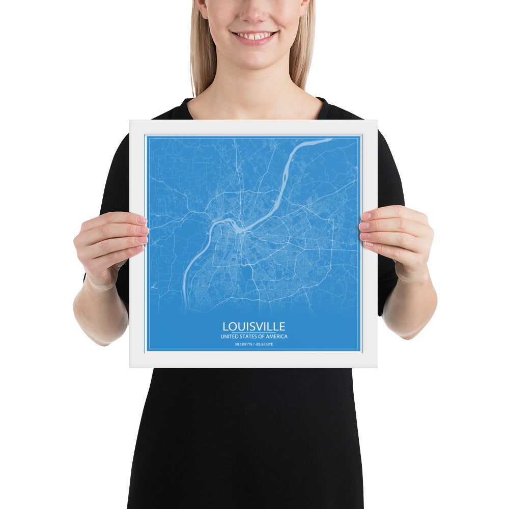 Louisville Blue and White Framed Map