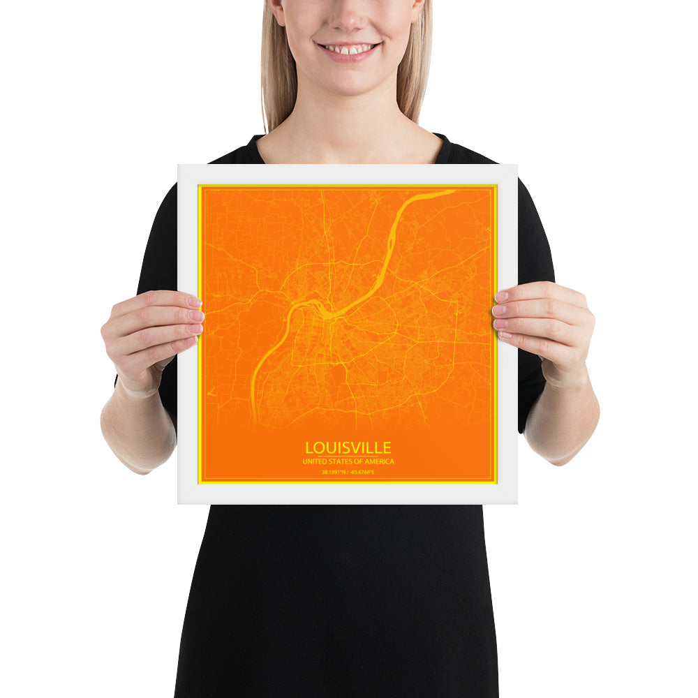 Louisville Orange and Yellow Framed Map