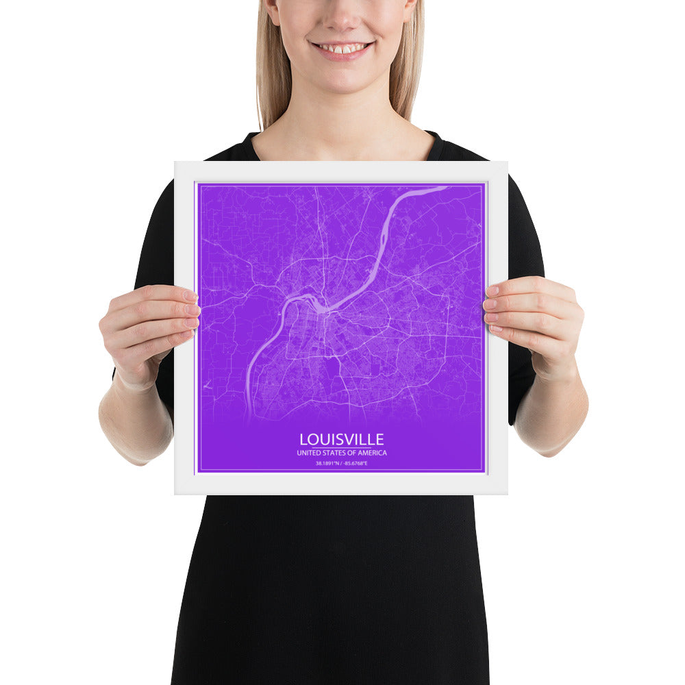 Louisville Purple and White Framed Map