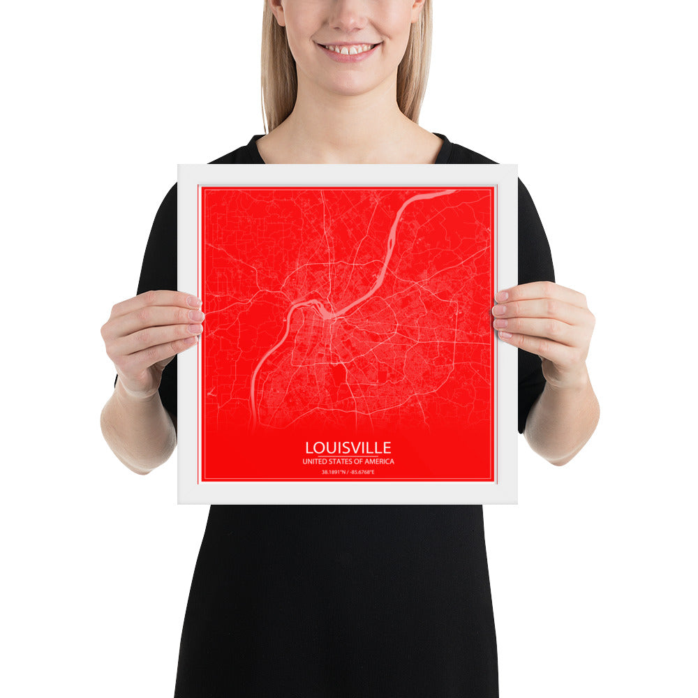 Louisville Red and White Framed Map