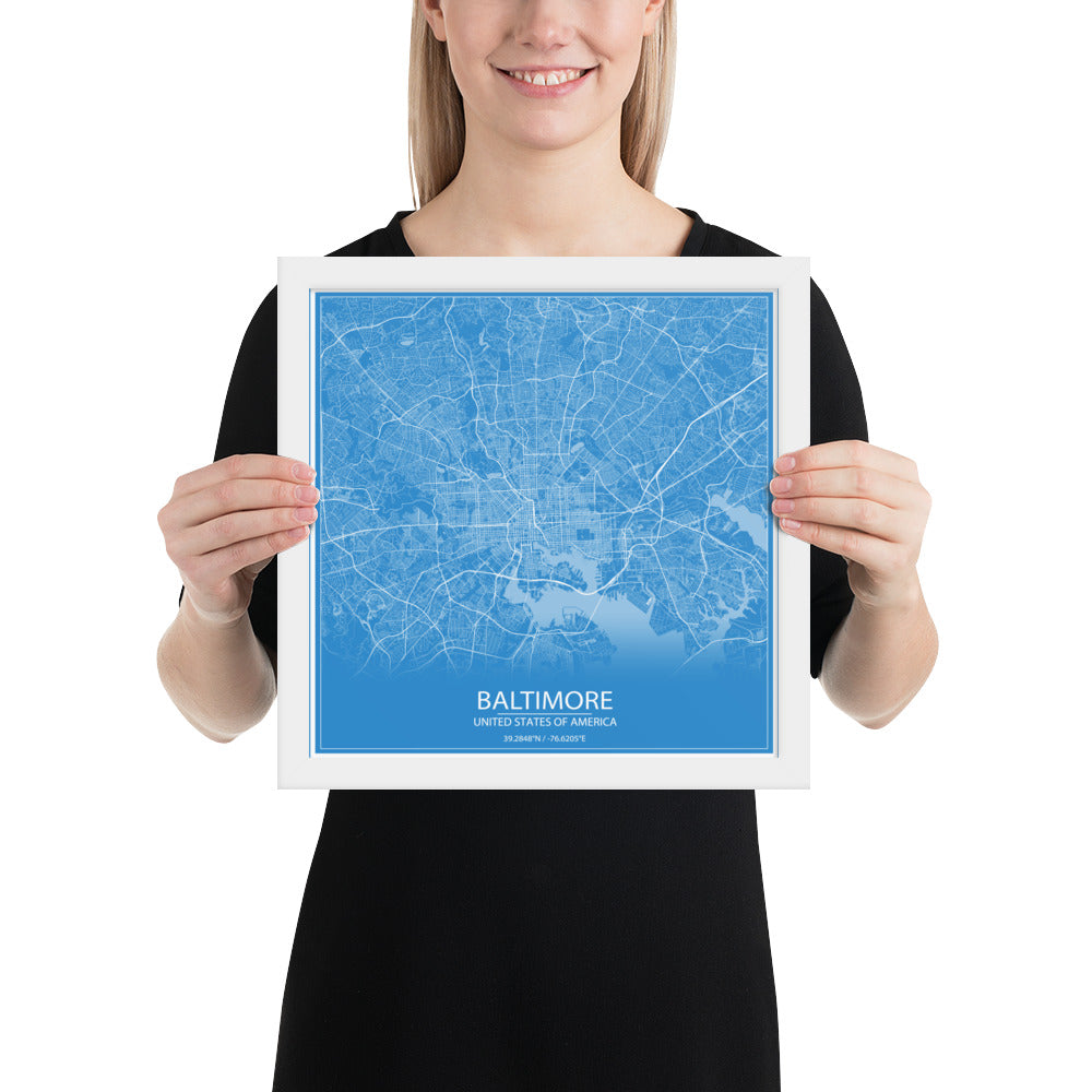 Baltimore Blue and White Framed Map