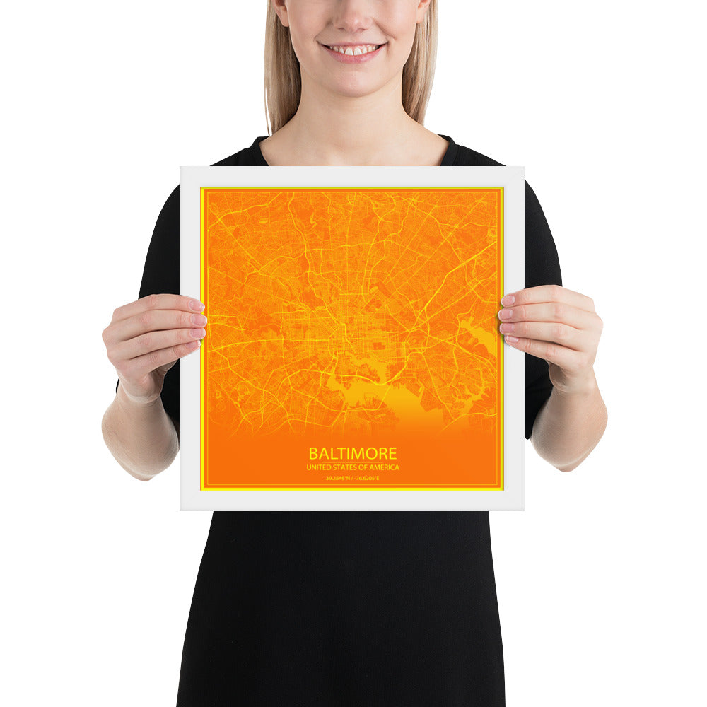 Baltimore Orange and Yellow Framed Map