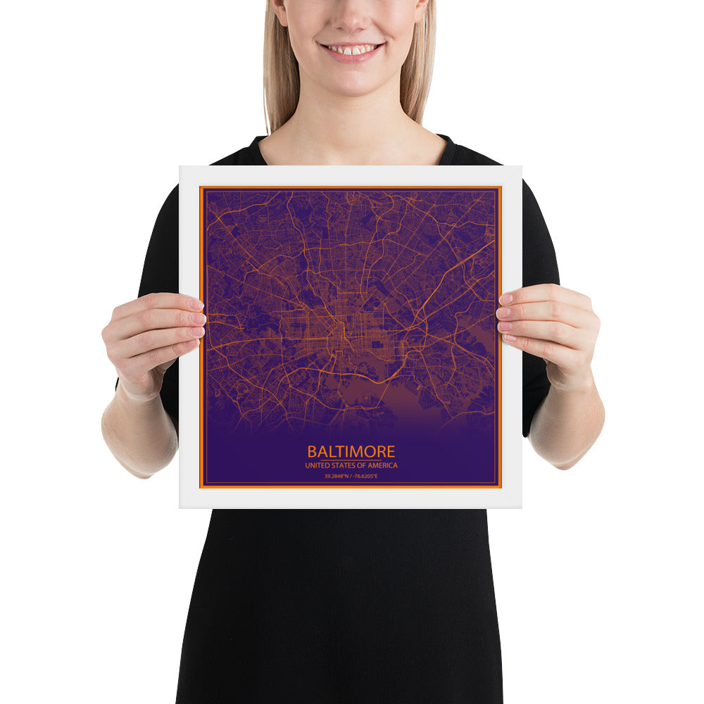 Baltimore Purple and Orange Framed Map