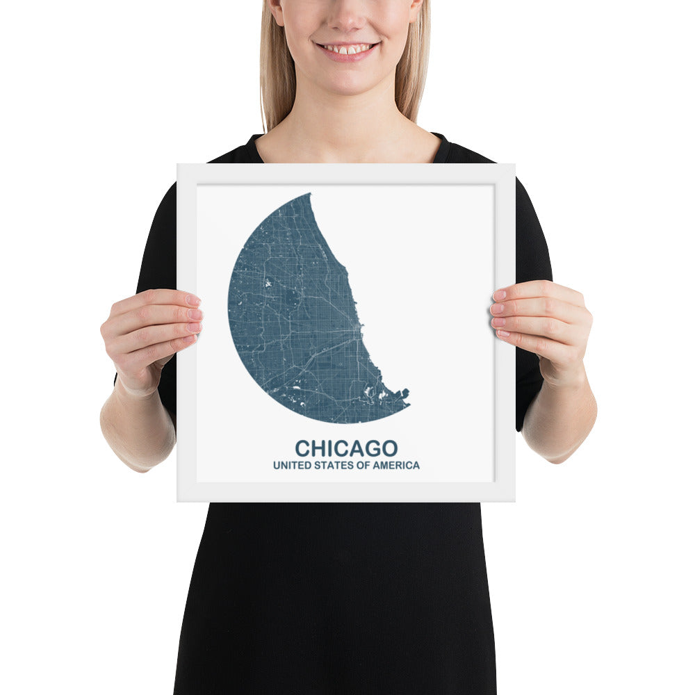 Chicago Circular Blue Framed Map