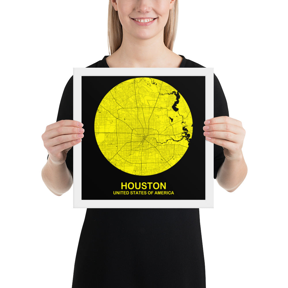 Houston Circular Yellow Framed Map