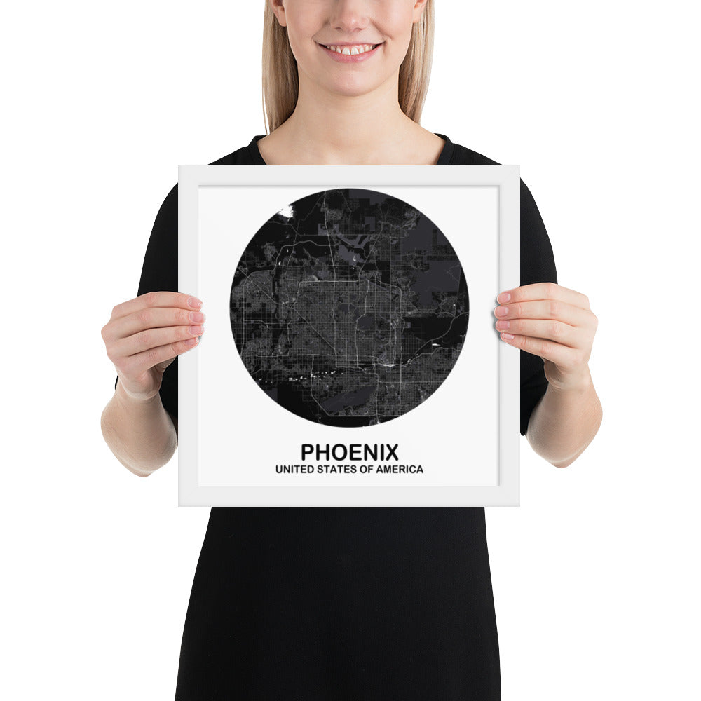 Phoenix Circular Black Framed Map