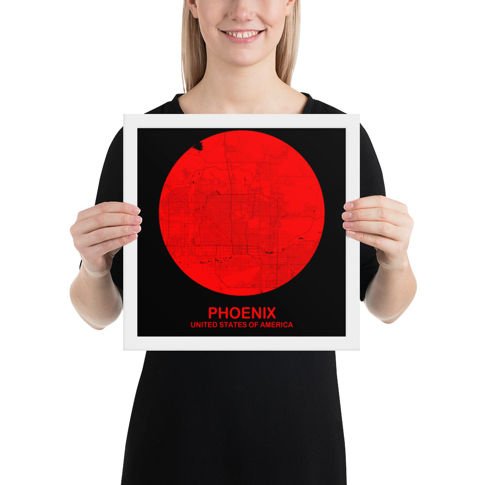 Phoenix Circular Red Framed Map