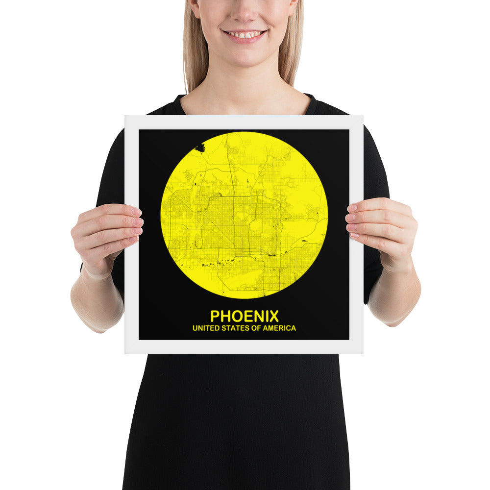 Phoenix Circular Yellow Framed Map