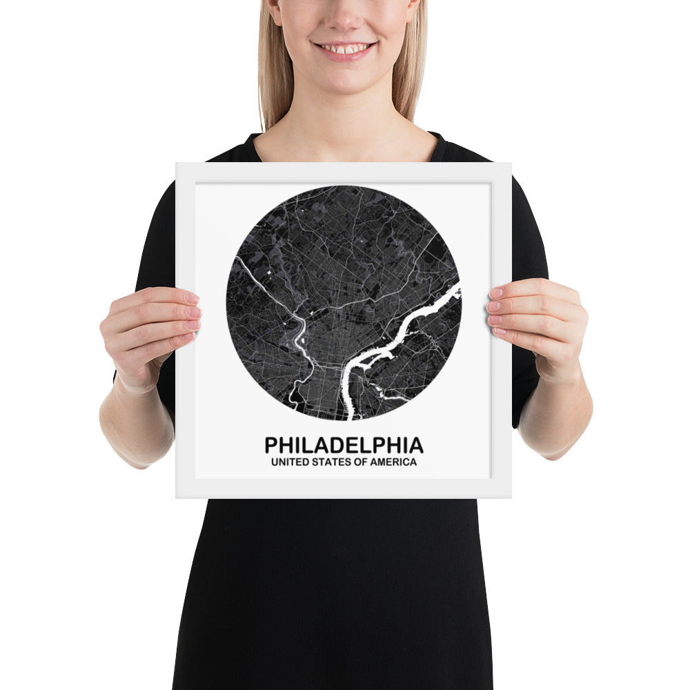 Philadelphia Circular Black Framed Map