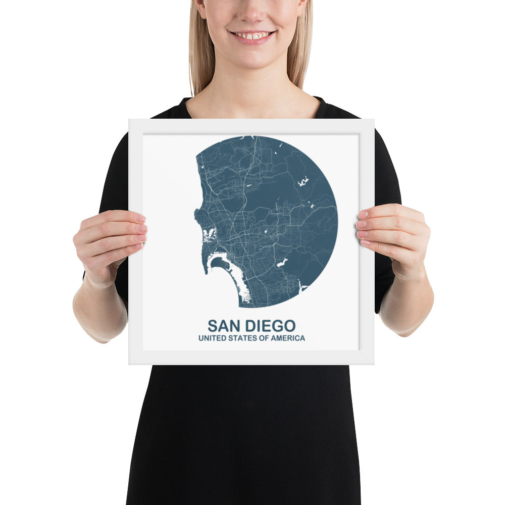 San Diego Circular Blue Framed Map