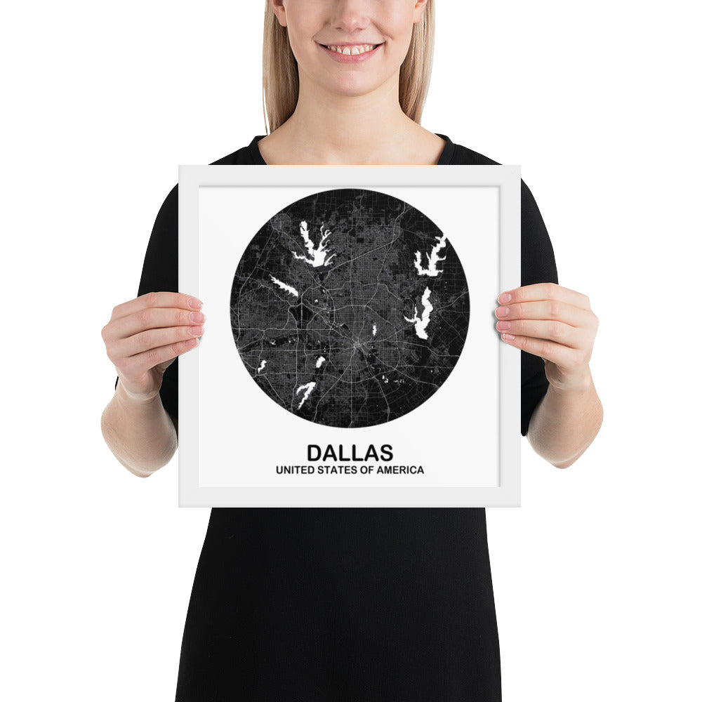 Dallas Circular Black Framed Map