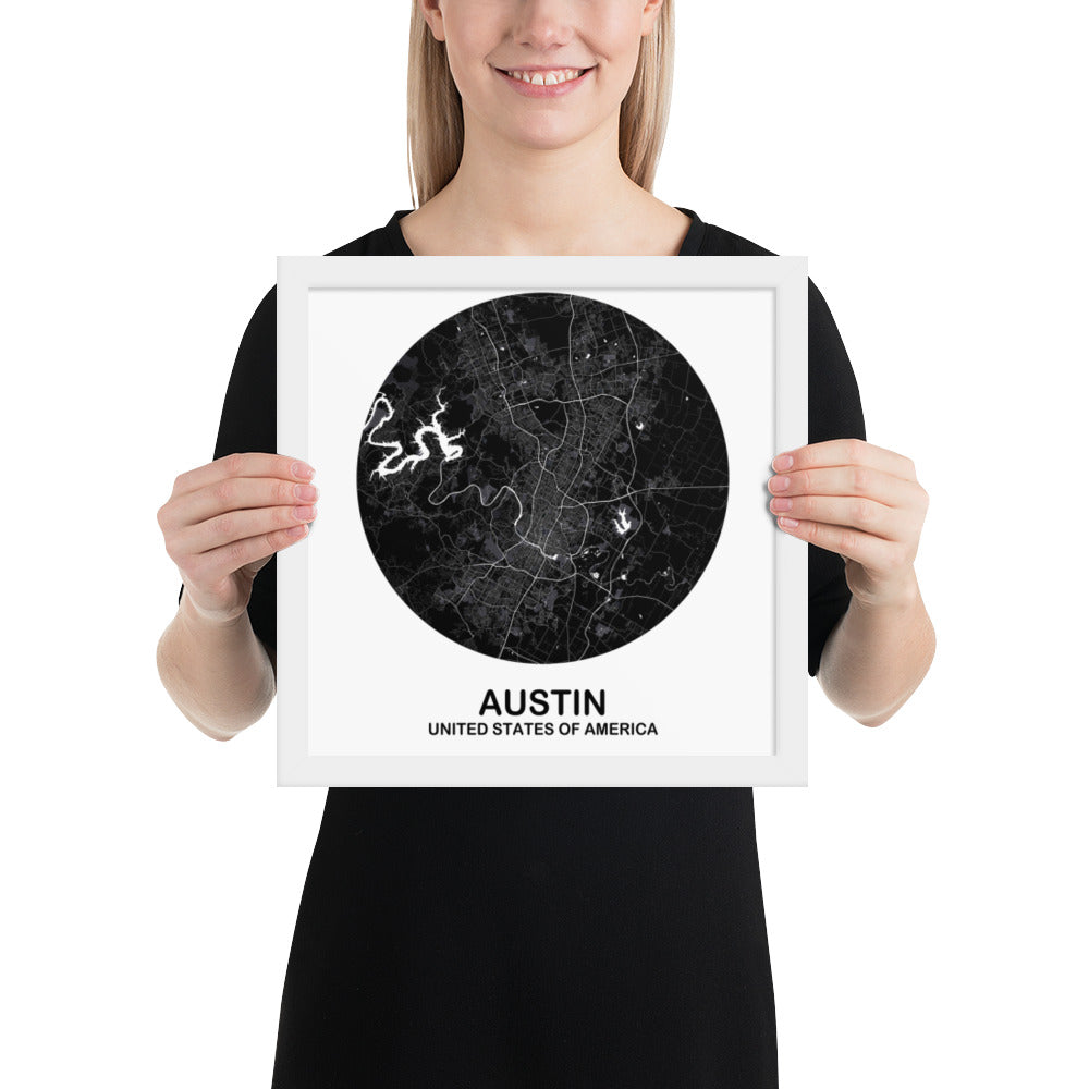 Austin Circular Black Framed Map