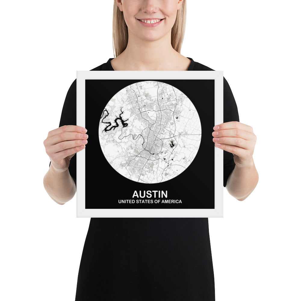 Austin Circular White Framed Map