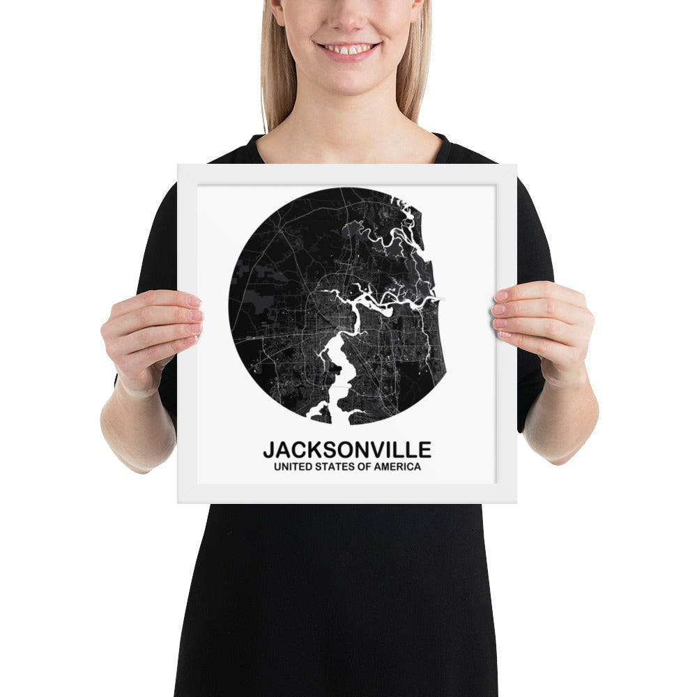 Jacksonville Circular Black Framed Map