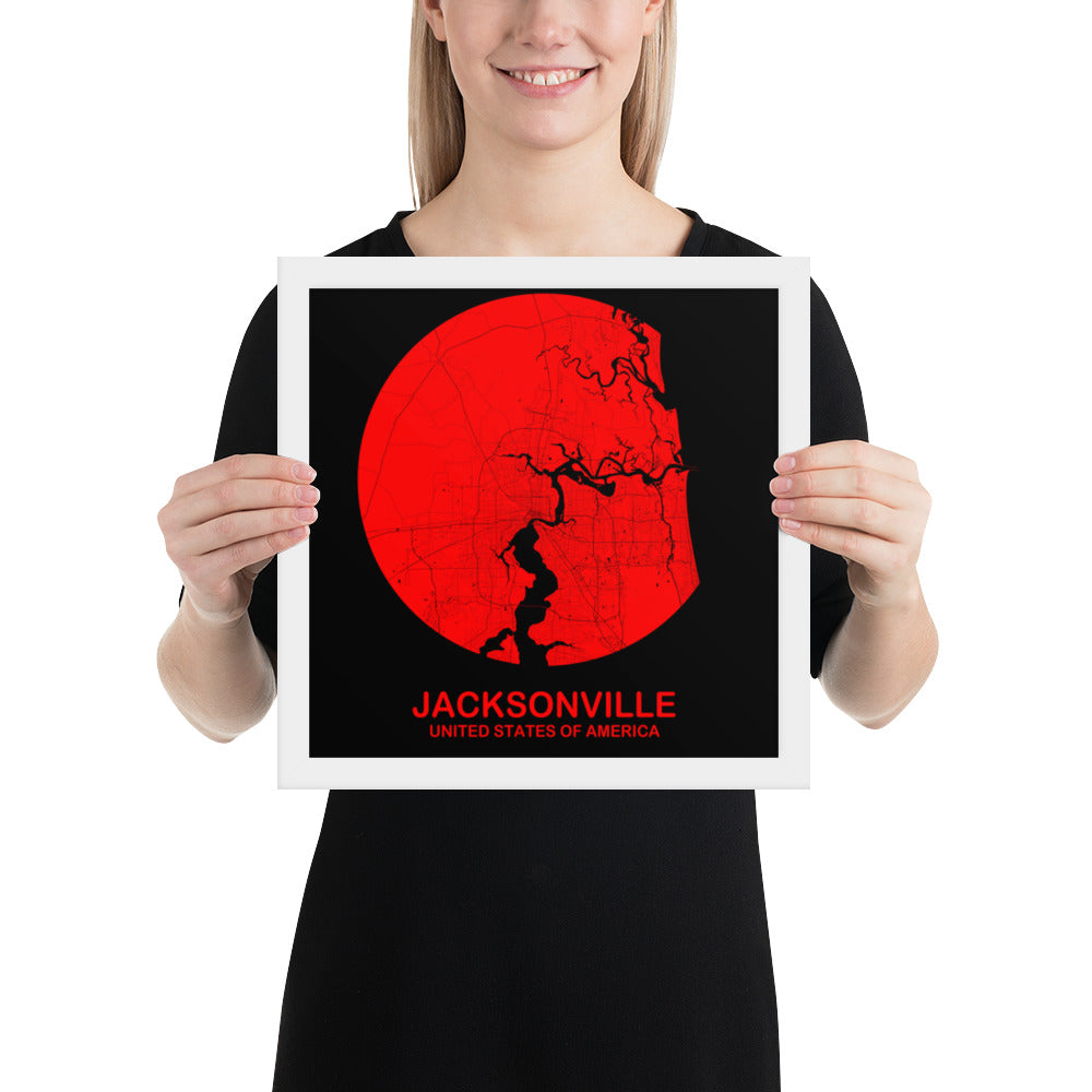 Jacksonville Circular Red Framed Map