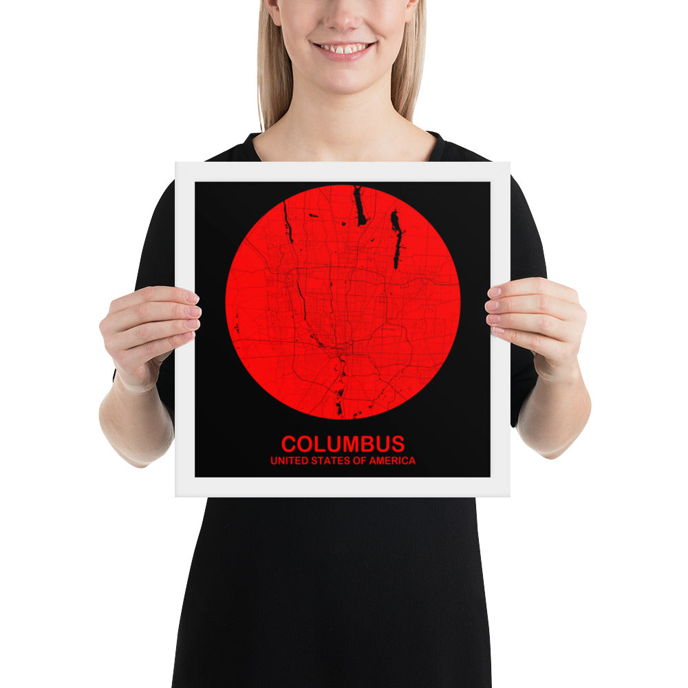 Columbus Circular Red Framed Map