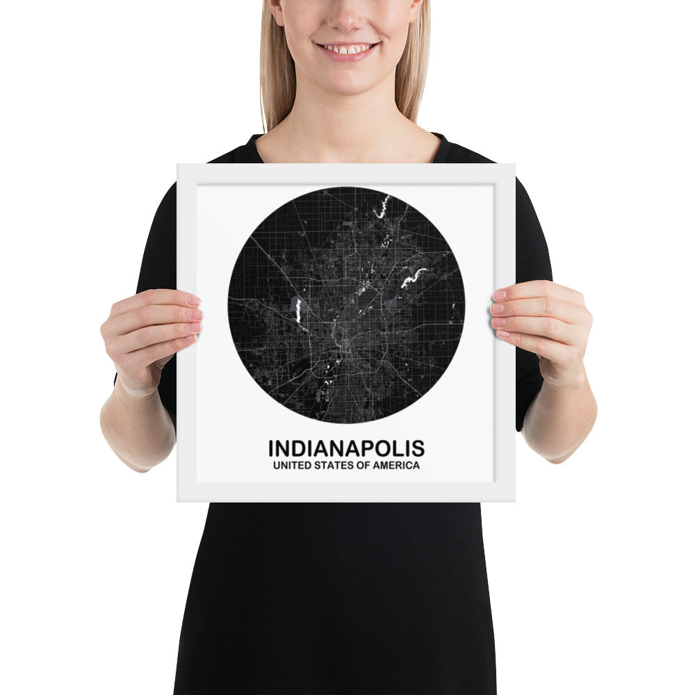 Indianapolis Circular Black Framed Map