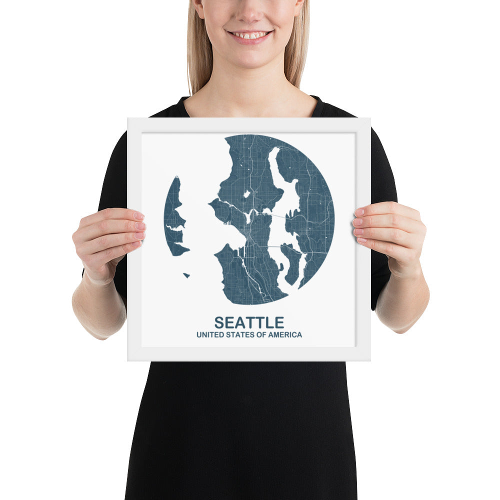 Seattle Circular Blue Framed Map