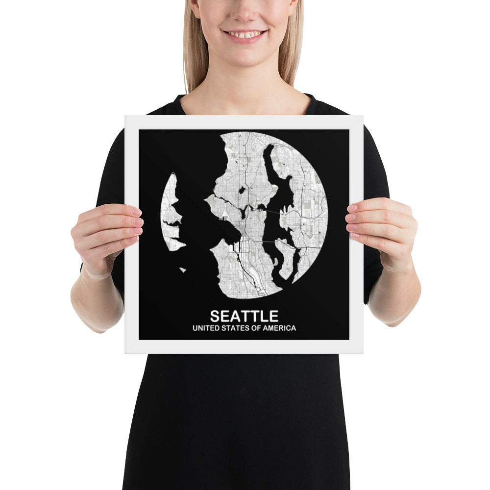 Seattle Circular White Framed Map