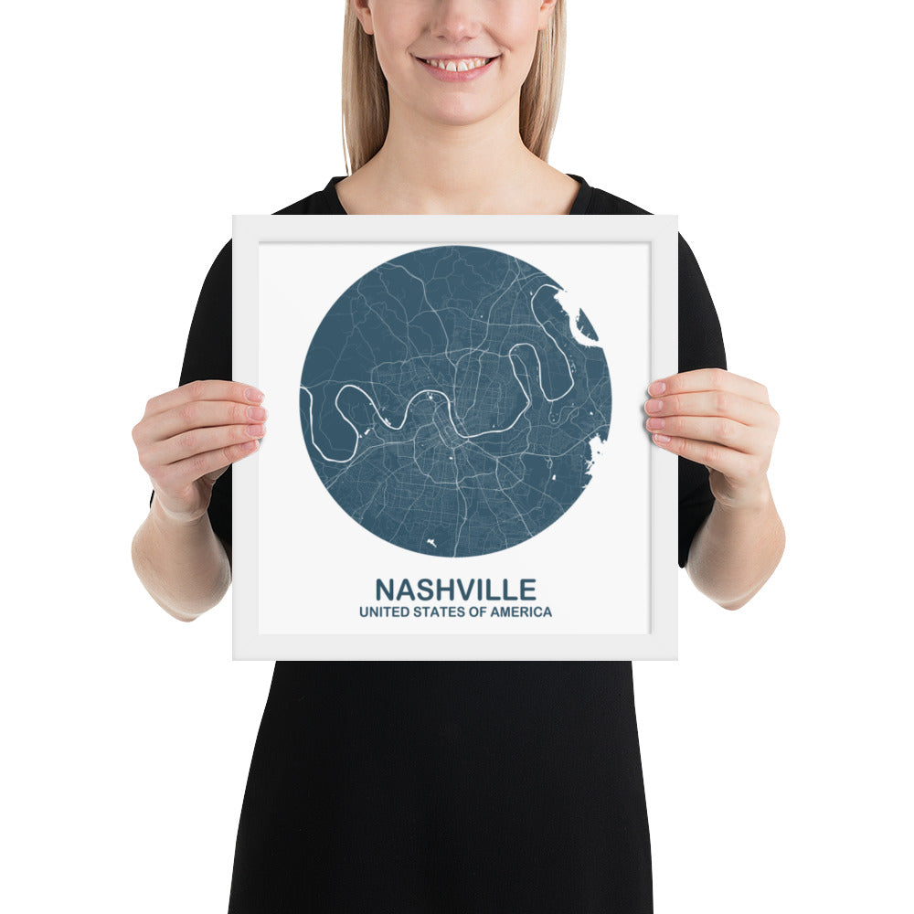 Nashville Circular Blue Framed Map