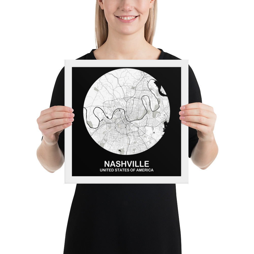 Nashville Circular White Framed Map