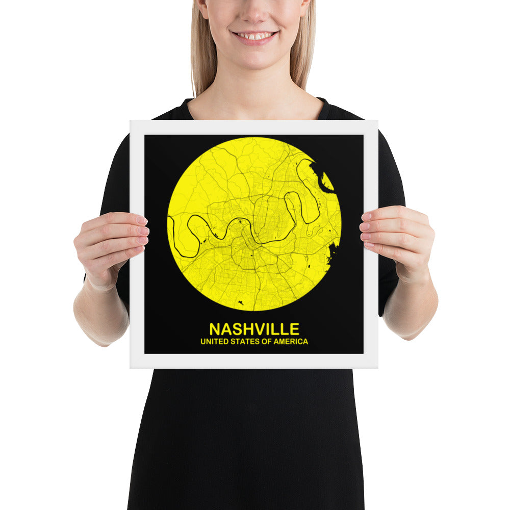 Nashville Circular Yellow Framed Map