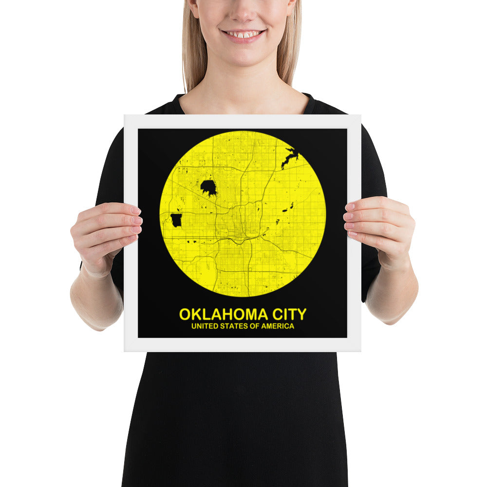 Oklahoma City Circular Yellow Framed Map