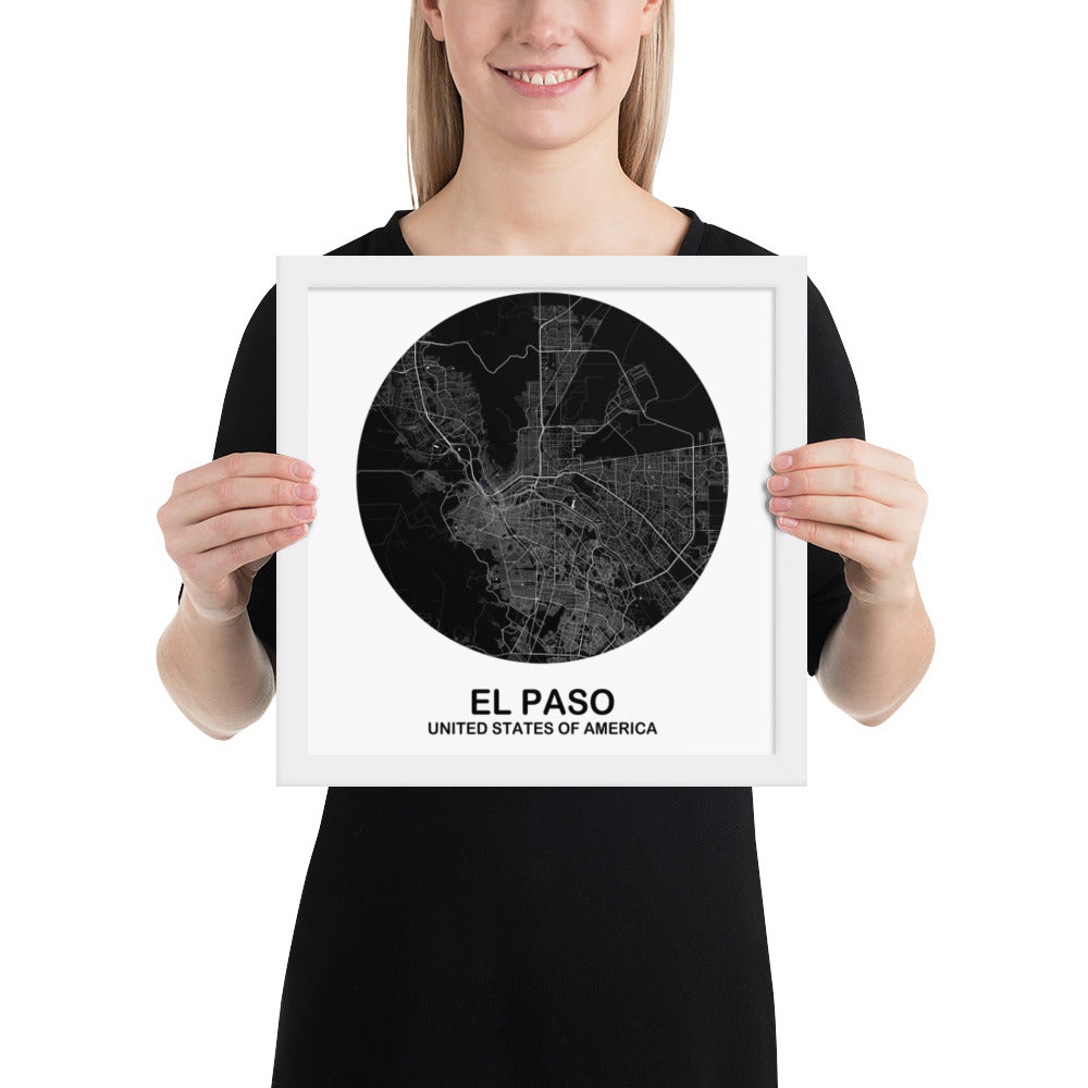 El Paso Circular Black Framed Map