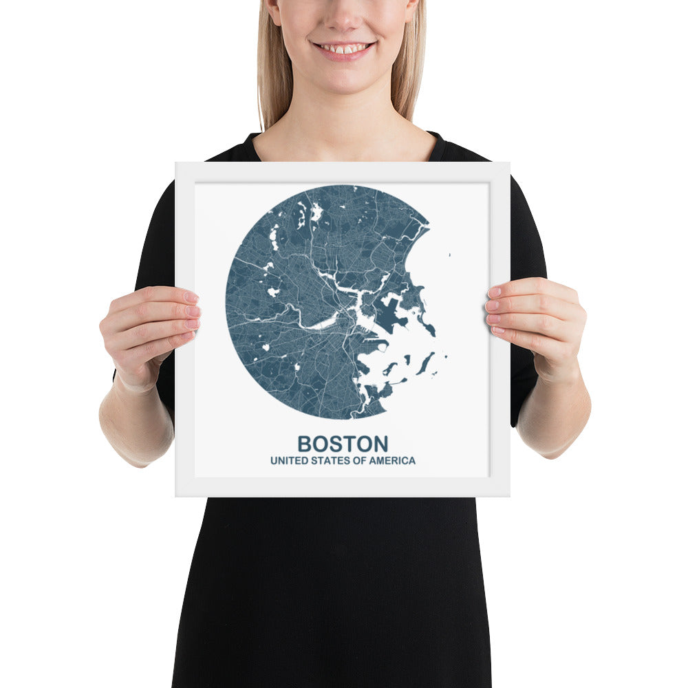 Boston Circular Blue Framed Map