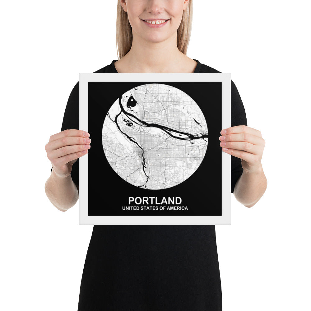 Portland Circular White Framed Map