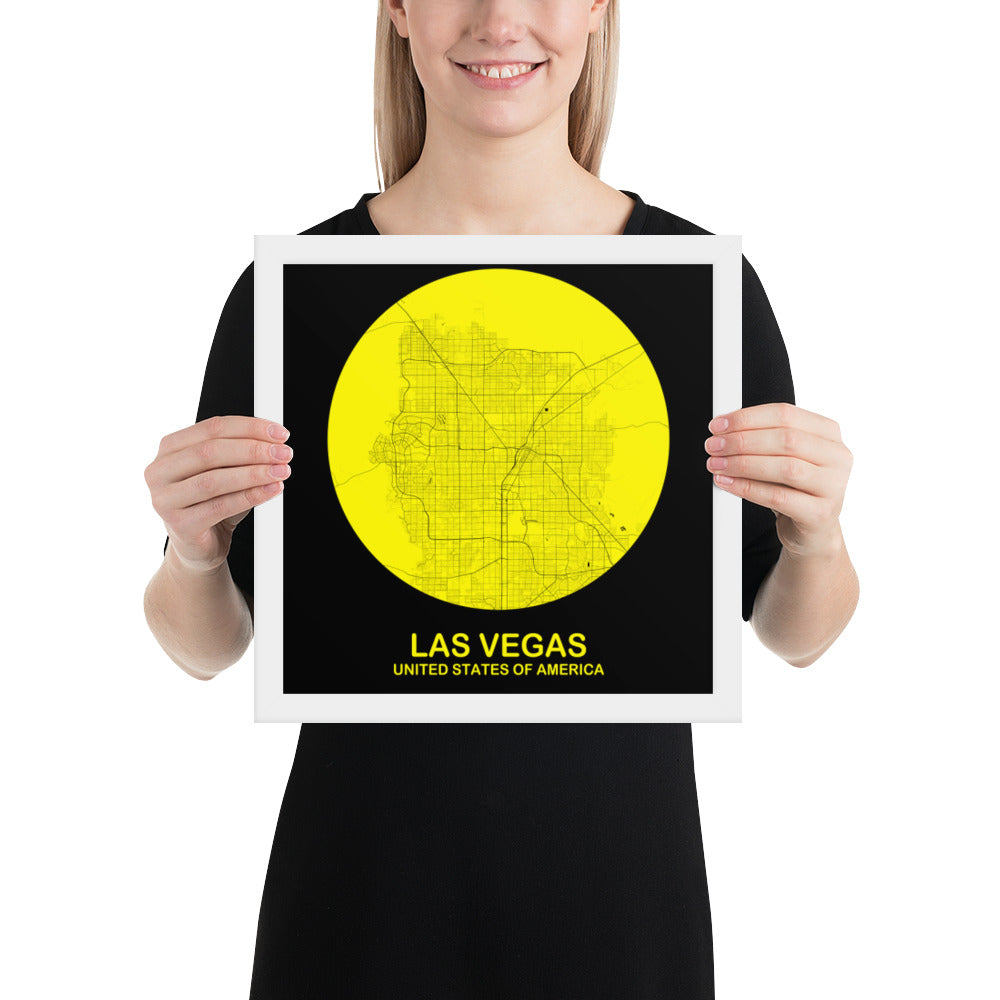 Las Vegas Circular Yellow Framed Map