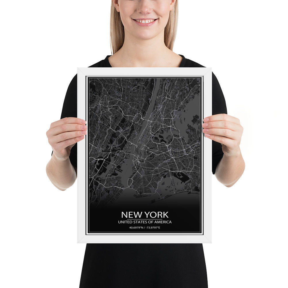 New York Black Framed Map