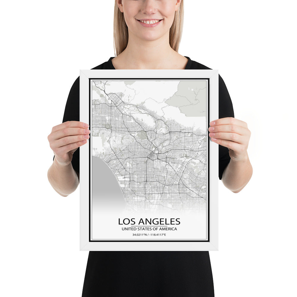 Los Angeles White Framed Map