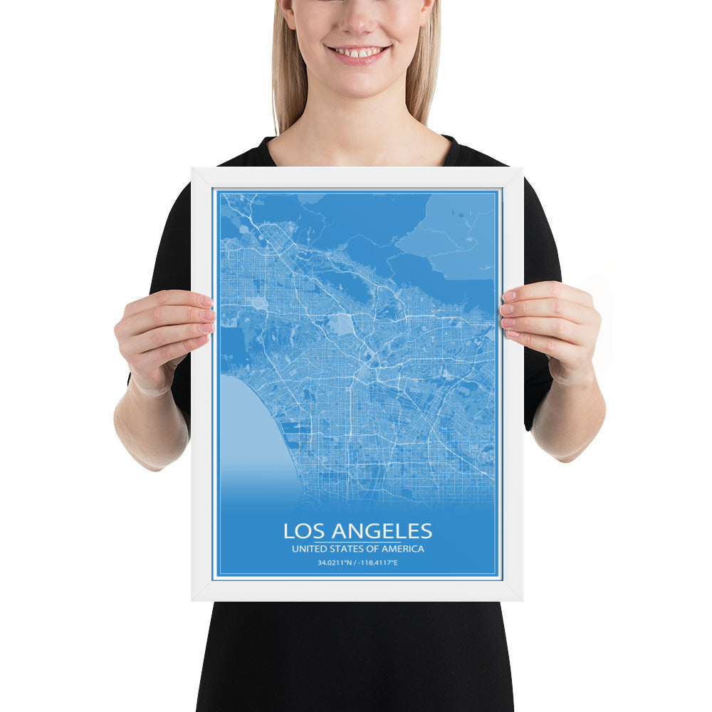 Los Angeles Blue and White Framed Map