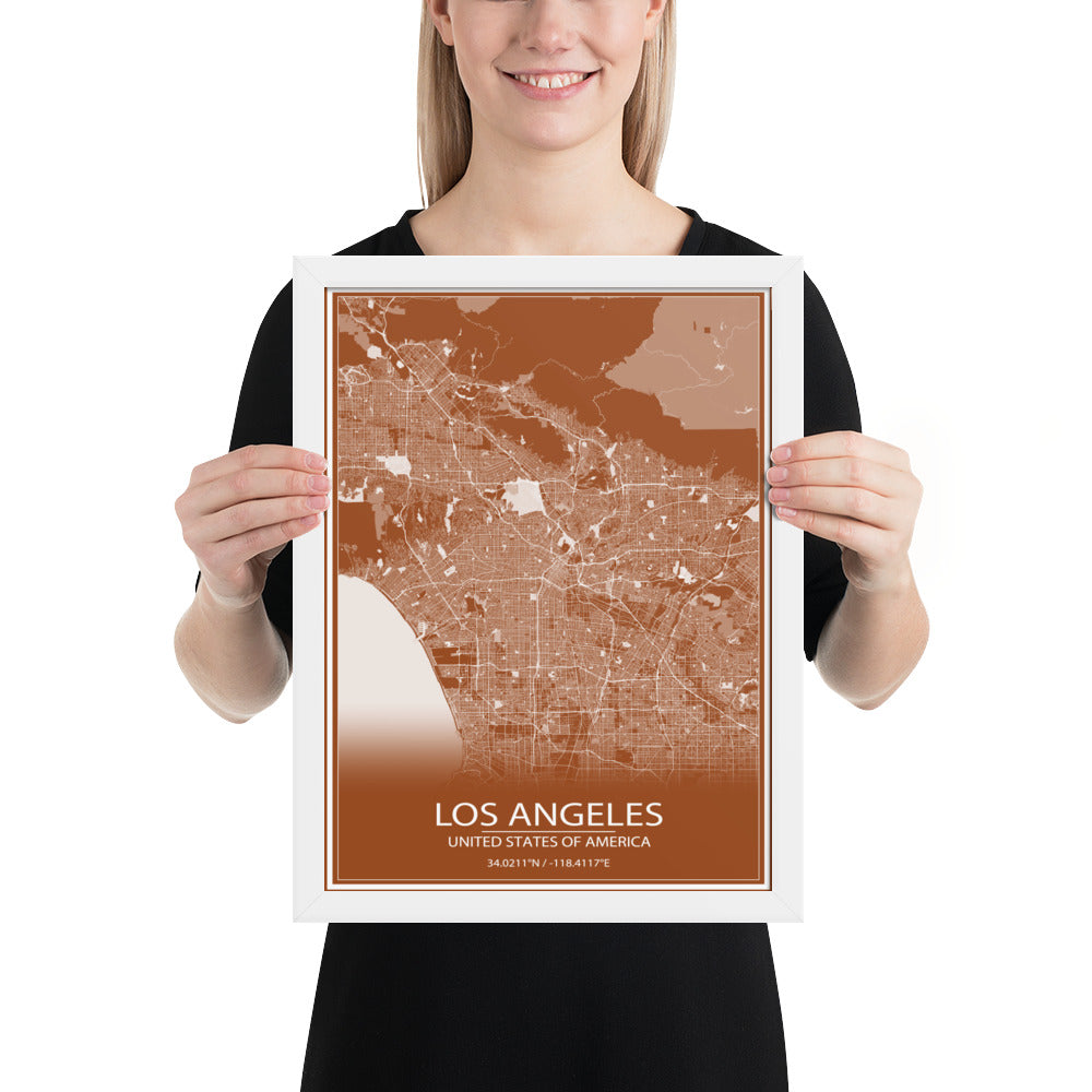 Los Angeles Brown and White Framed Map