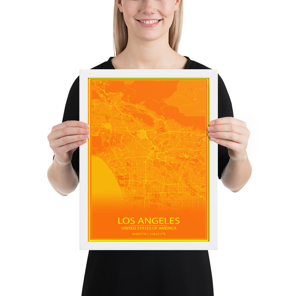 Los Angeles Orange and Yellow Framed Map